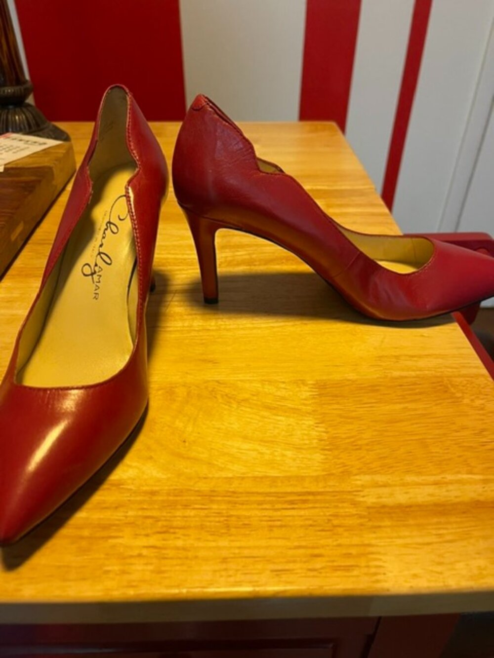 Dark Pink/Red Scallop‑Top Heels